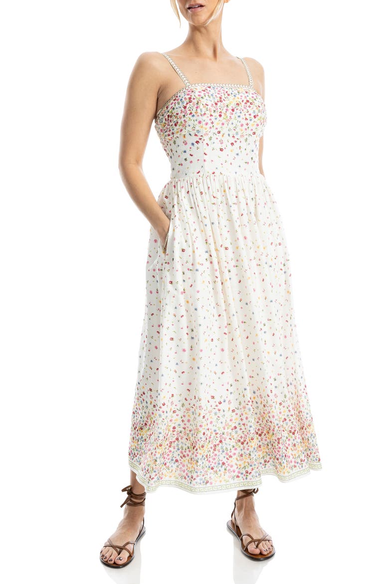 Square Neck Midi Dress, Alternate, color, IVORY/ MULTI DITSY SPREAD