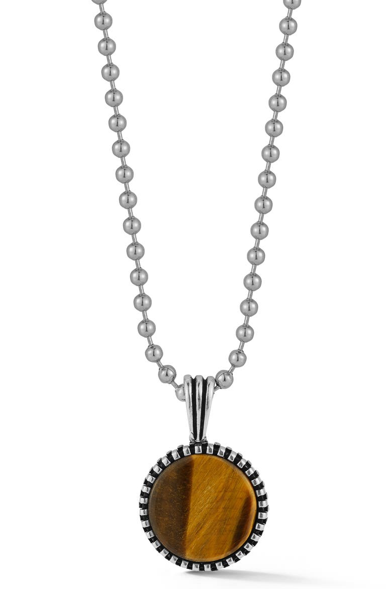 Men's Sterling Silver Oxidized Tiger's Eye Pendant Necklace, Main, color, SILVER