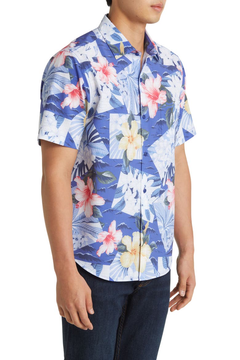 Bahama Coast Collage IslandZone® Short Sleeve Button-Up Shirt, Alternate, color, DEEP ULTRAMARINE