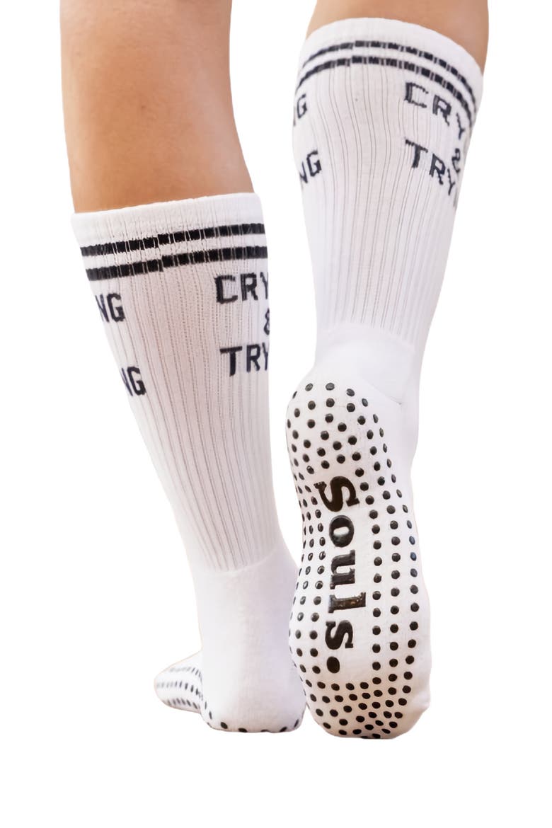 Crying and Trying Crew Grip Socks, Alternate, color, White