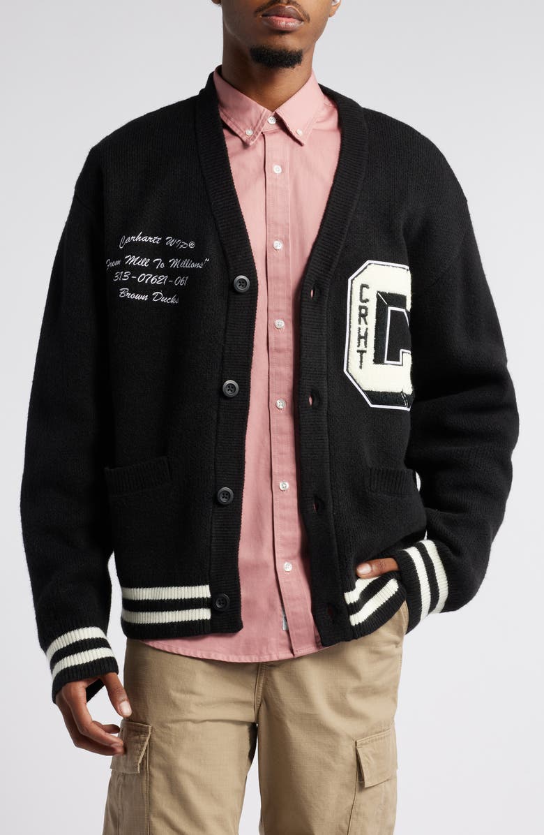 Carhartt Work In Progress Brown Ducks Embroidered Varsity Cardigan, Main, color, 