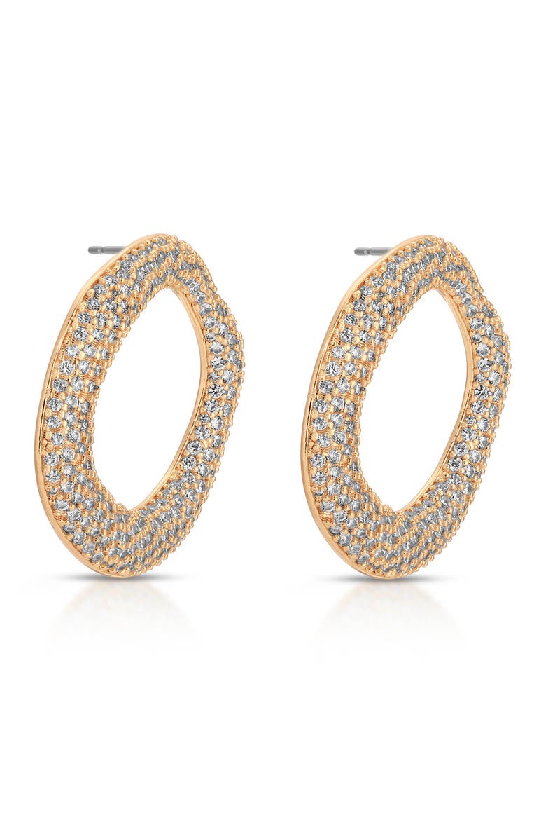 Pavé Cubic Zirconia Open Circle Drop Earrings, Alternate, color, GOLD