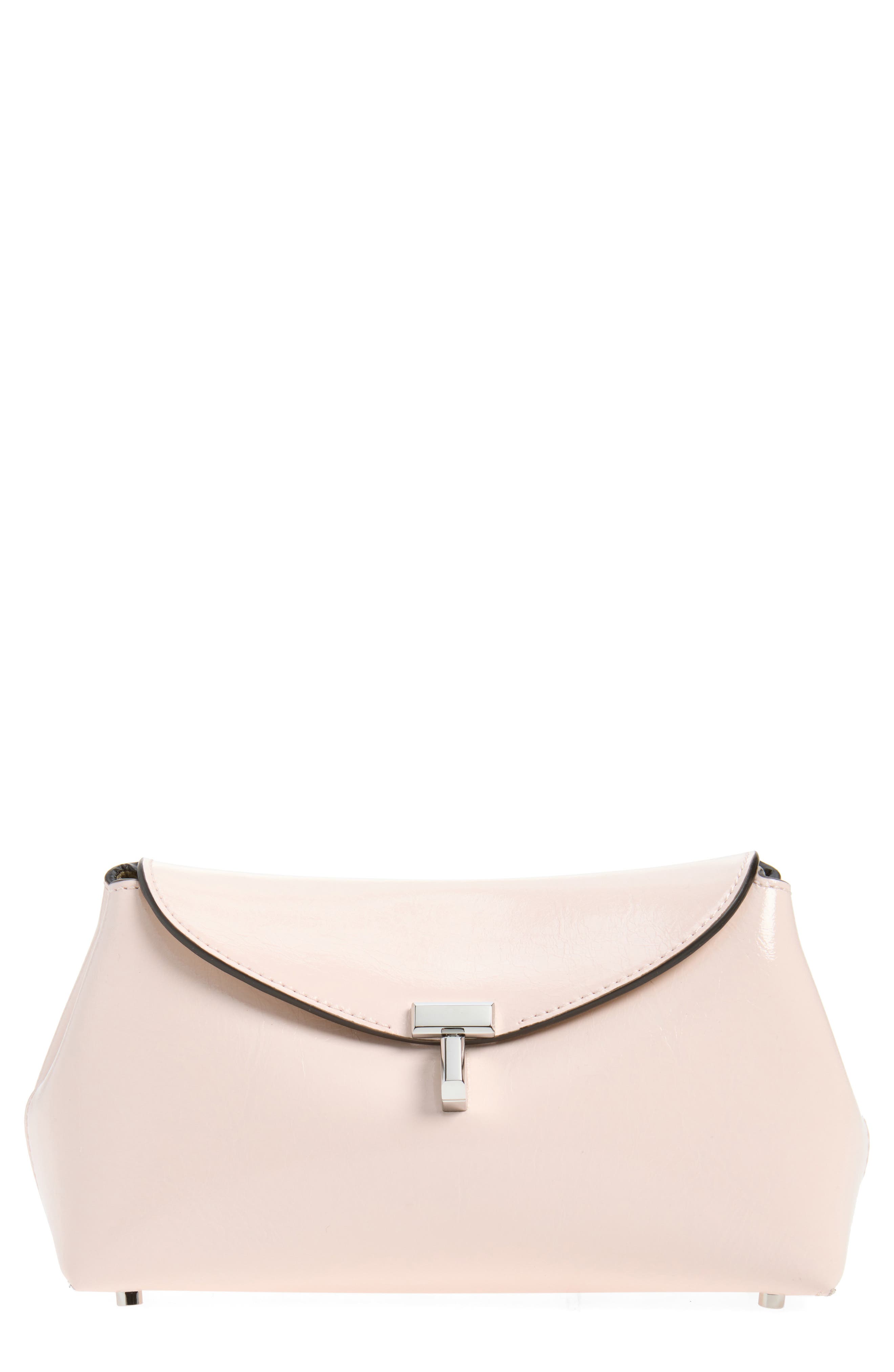 TOTEME Mini T-Lock Naplak Leather Clutch, Main, color, Flamingo