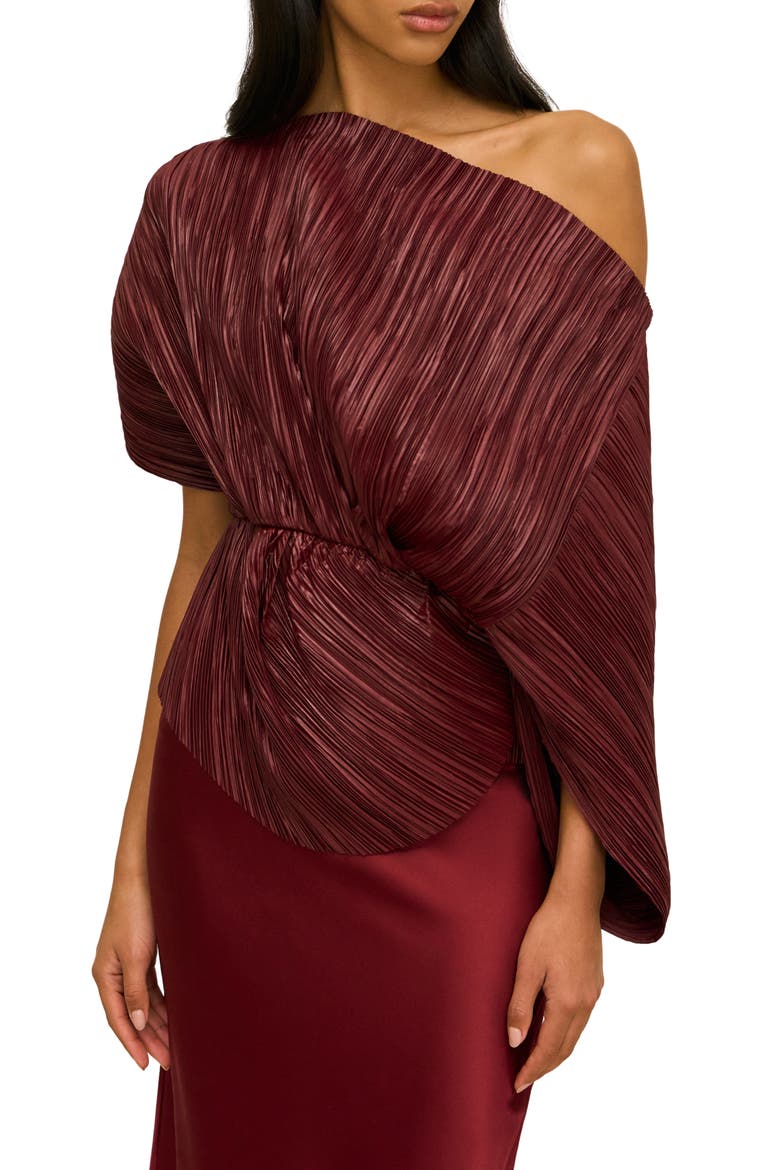 One-Shoulder Pleated Top, Main, color, WINTER PLUM