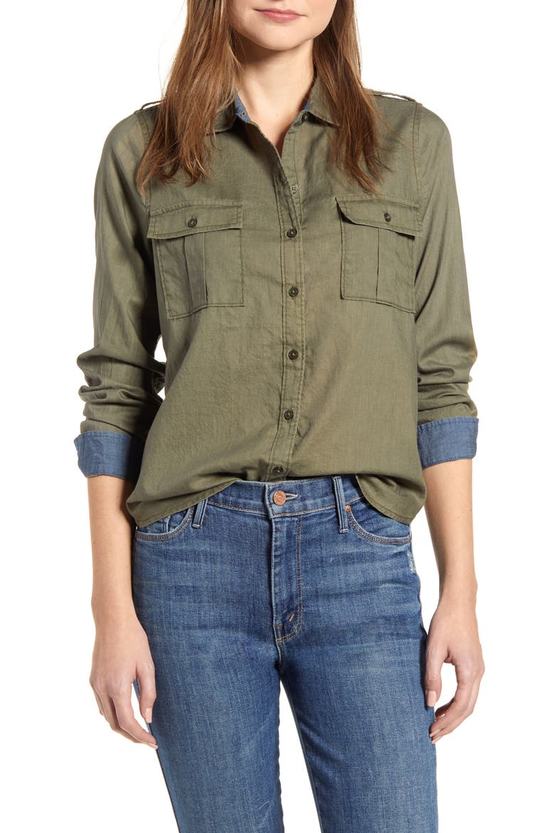 Laura Cotton Twill Utility Shirt, Main, color, BURNT OLIV