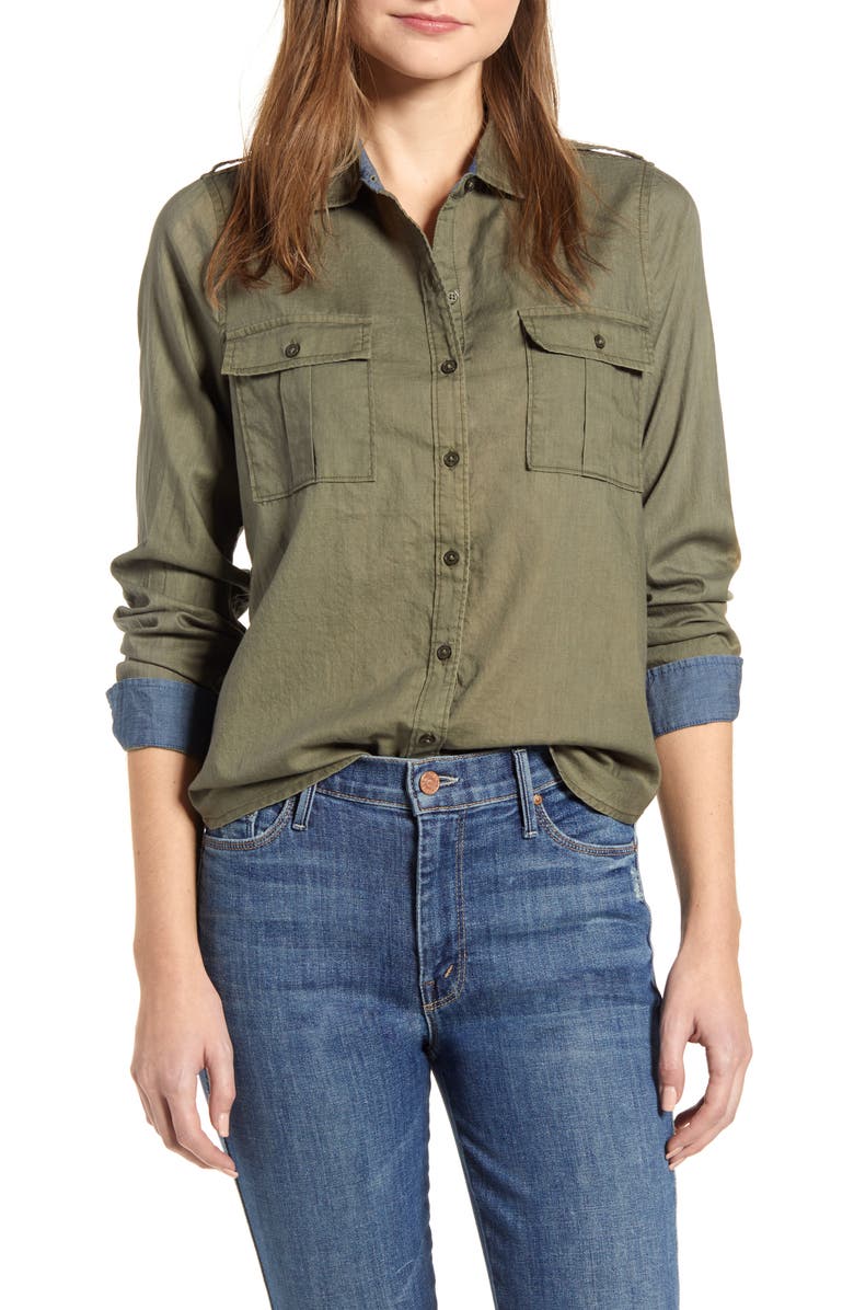Lucky Brand Laura Cotton Twill Utility Shirt, Main, color,