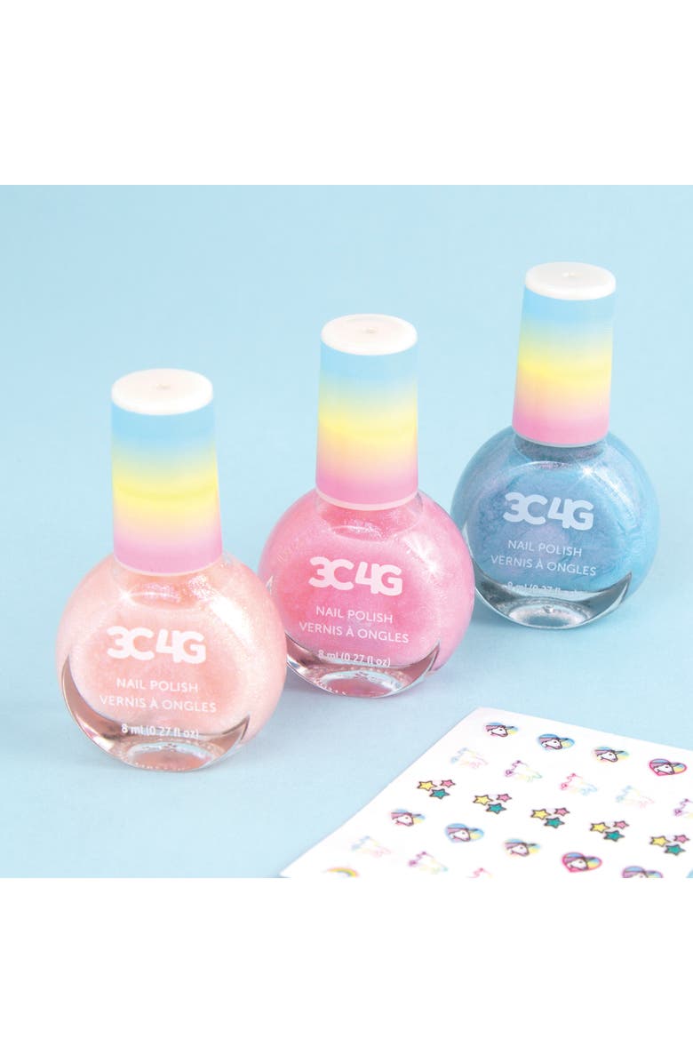 Three Cheers For Girls 3C4G Unicorn Shimmer Trio Nail Polish Set 3 Bottles W/ Nail Stickers, Alternate, color, Multicolored