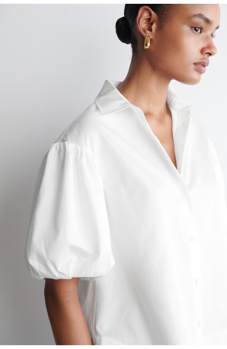 COS Puff-Sleeve Cotton Shirt, Alternate, color, White