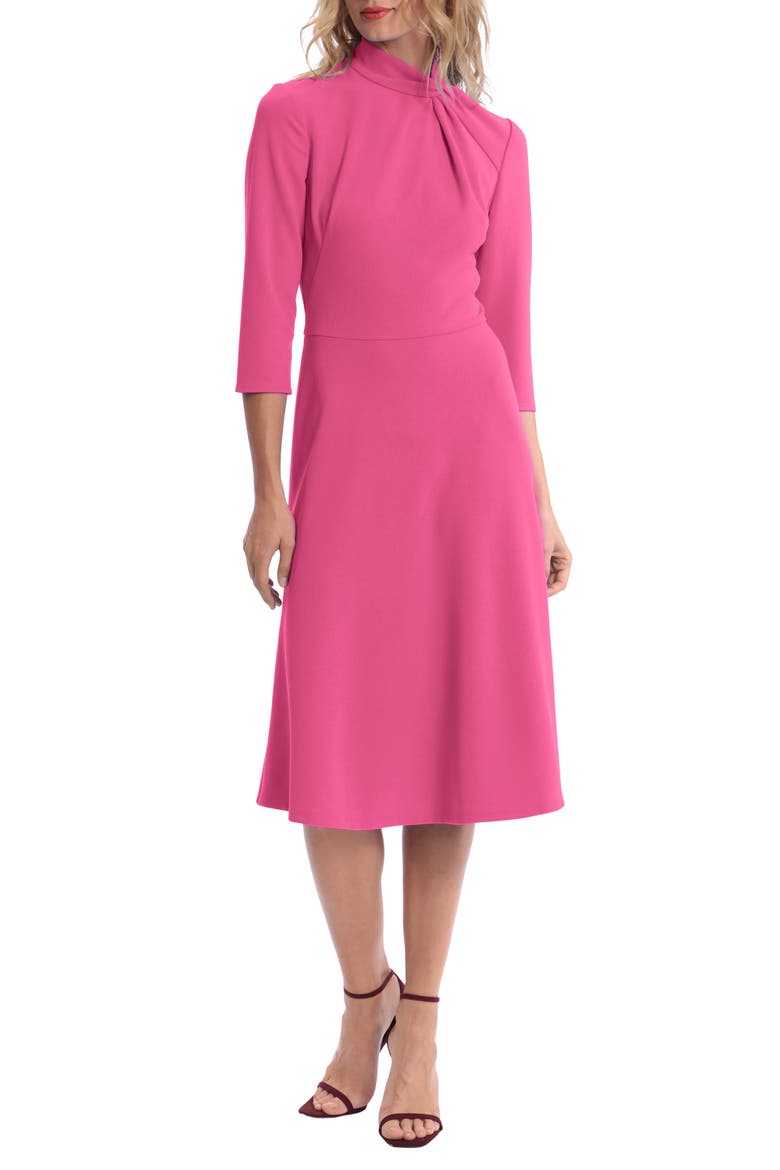 Twist Collar Fit & Flare Dress, Alternate, color, ENERGY PINK