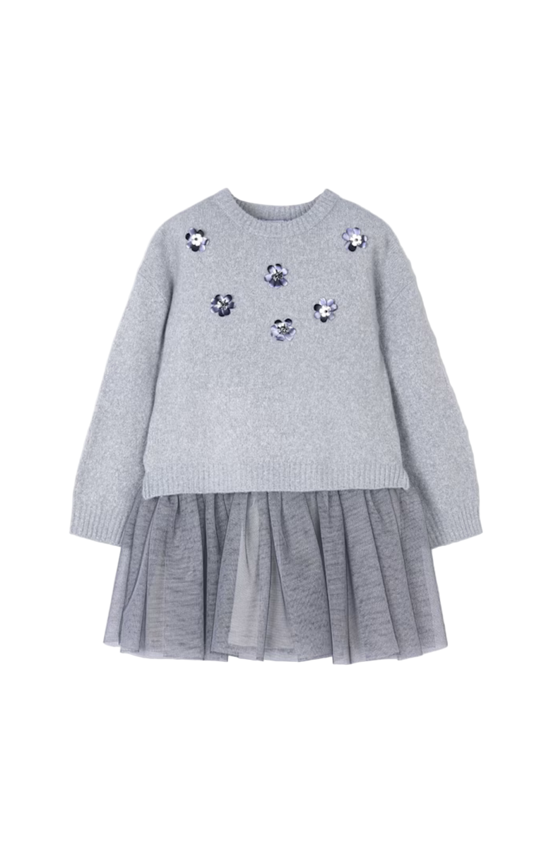 Mayoral Combined Knit Dress, Main, color, Grey