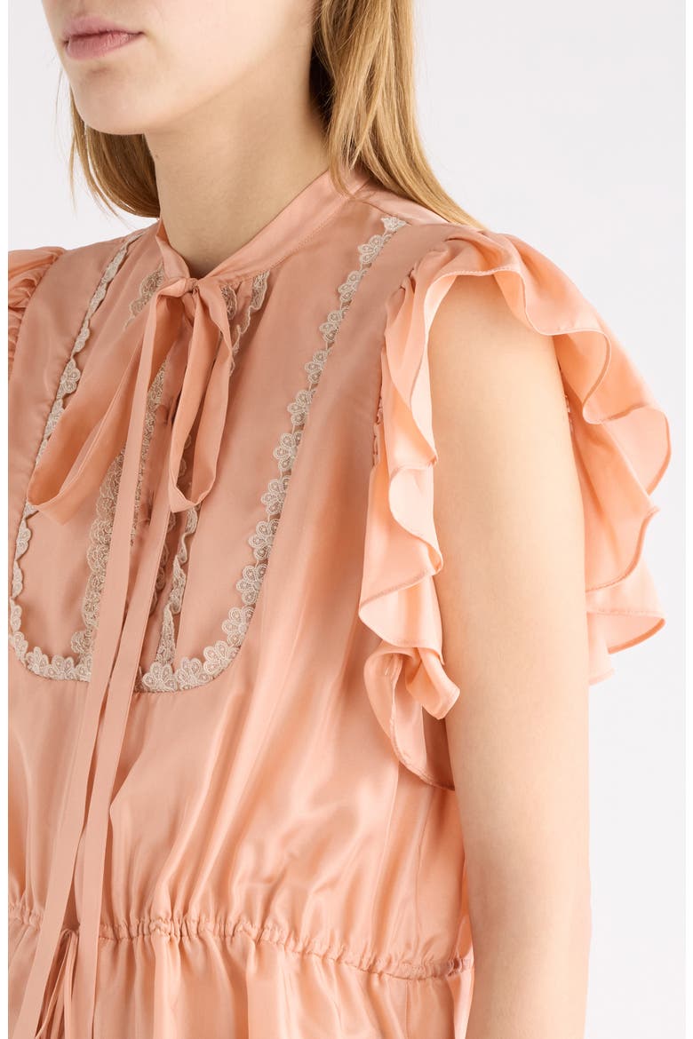 Washed Silk Habotai Peplum Top with Lace Trim, Alternate, color, BLUSHY PINK