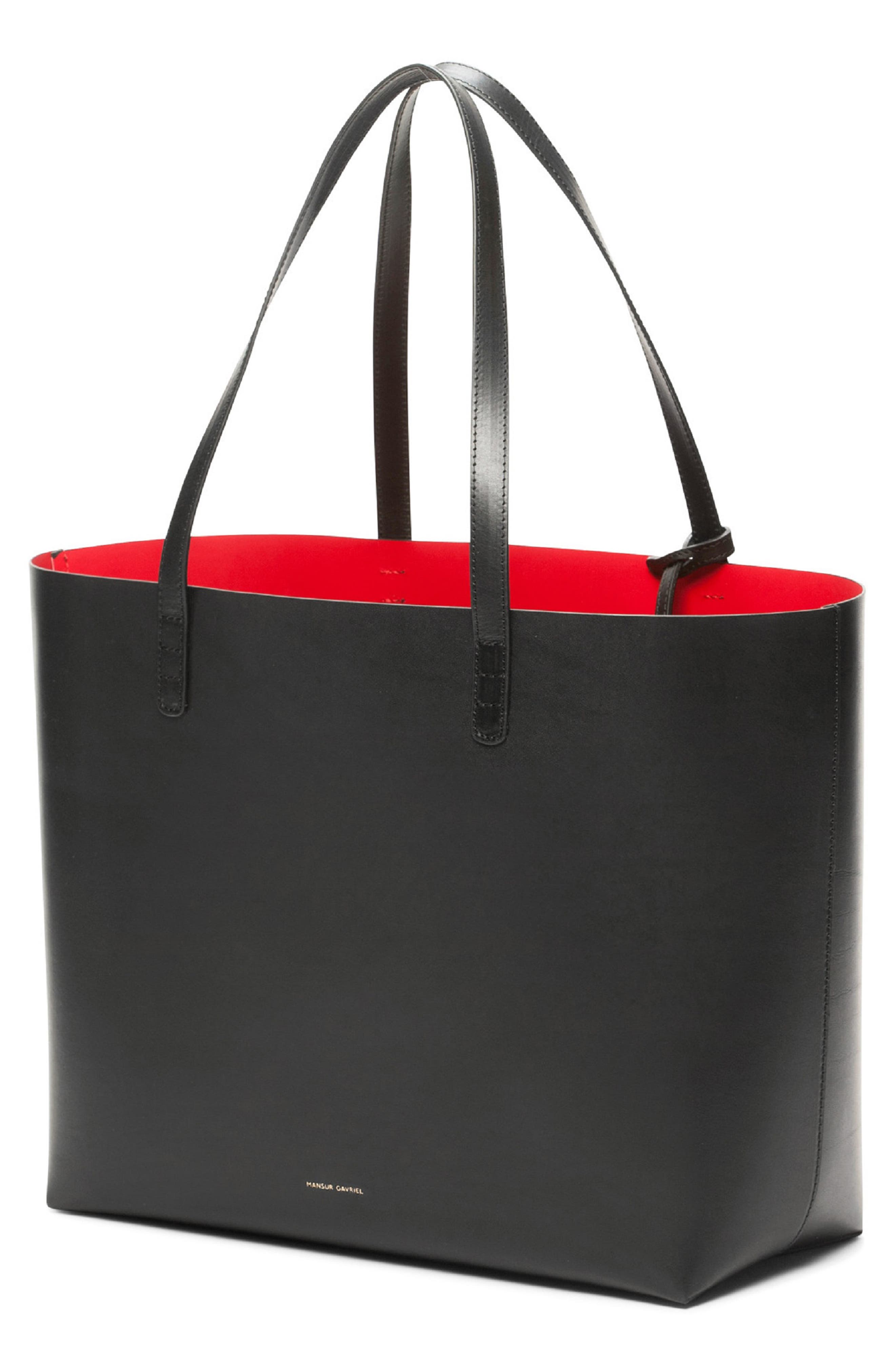 Mansur Gavriel Large Leather Tote, Alternate, color, Black/ Flamma