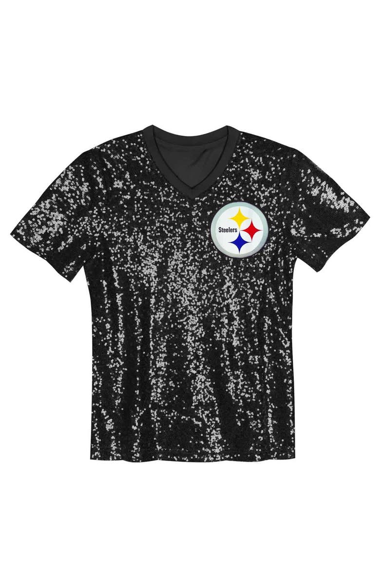 Outerstuff Girls Youth T.J. Watt Black Pittsburgh Steelers Sequin V-Neck Fashion Jersey, Alternate, color, Black