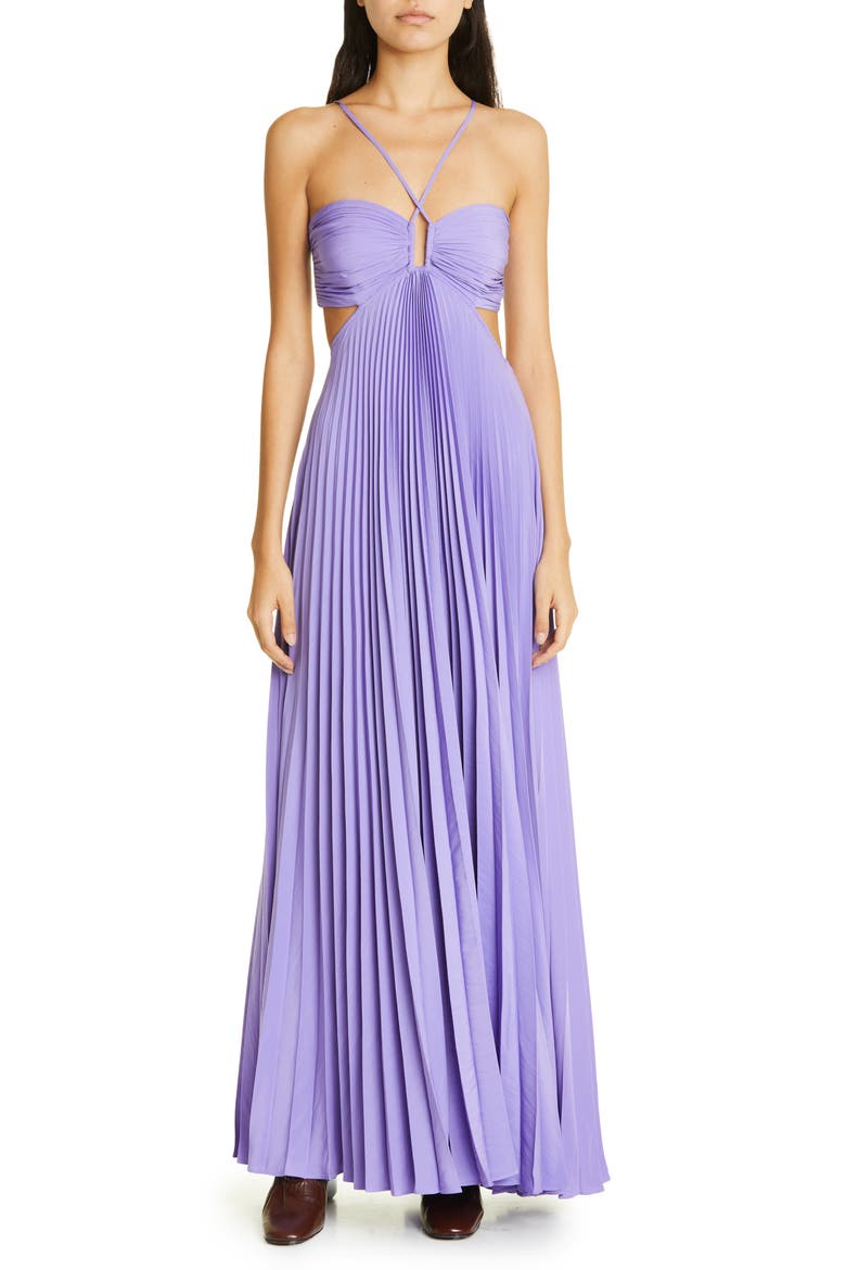 moira pleated halter maxi dress A.L.C. Moira Pleated Maxi Dress | Purple | Size 4