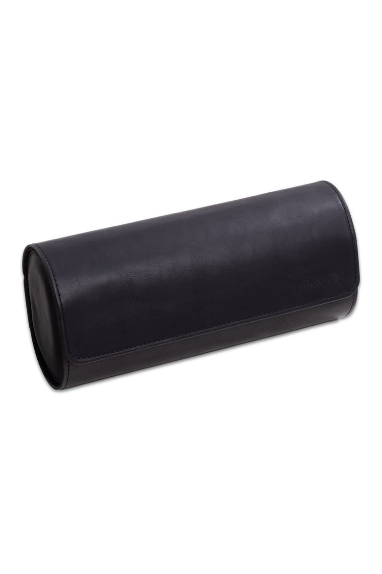 Milani Three-Watch Leather Travel Roll, Main, color, BLACK