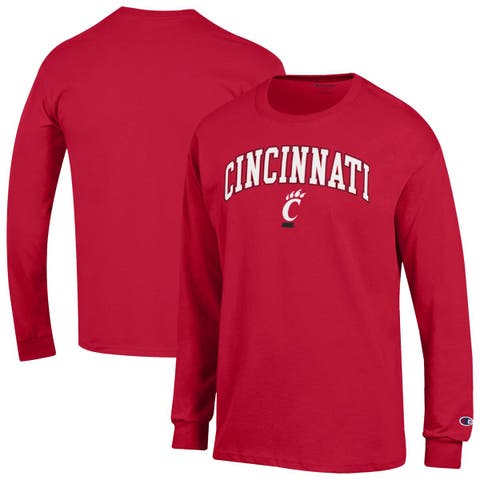 Men's Champion  Red Cincinnati Bearcats Arch Over Logo Long Sleeve T-Shirt