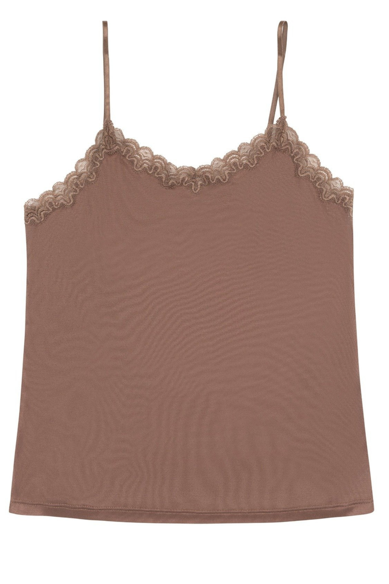 Soft Silk Lace Trim Camisole, Main, color, TOFFEE