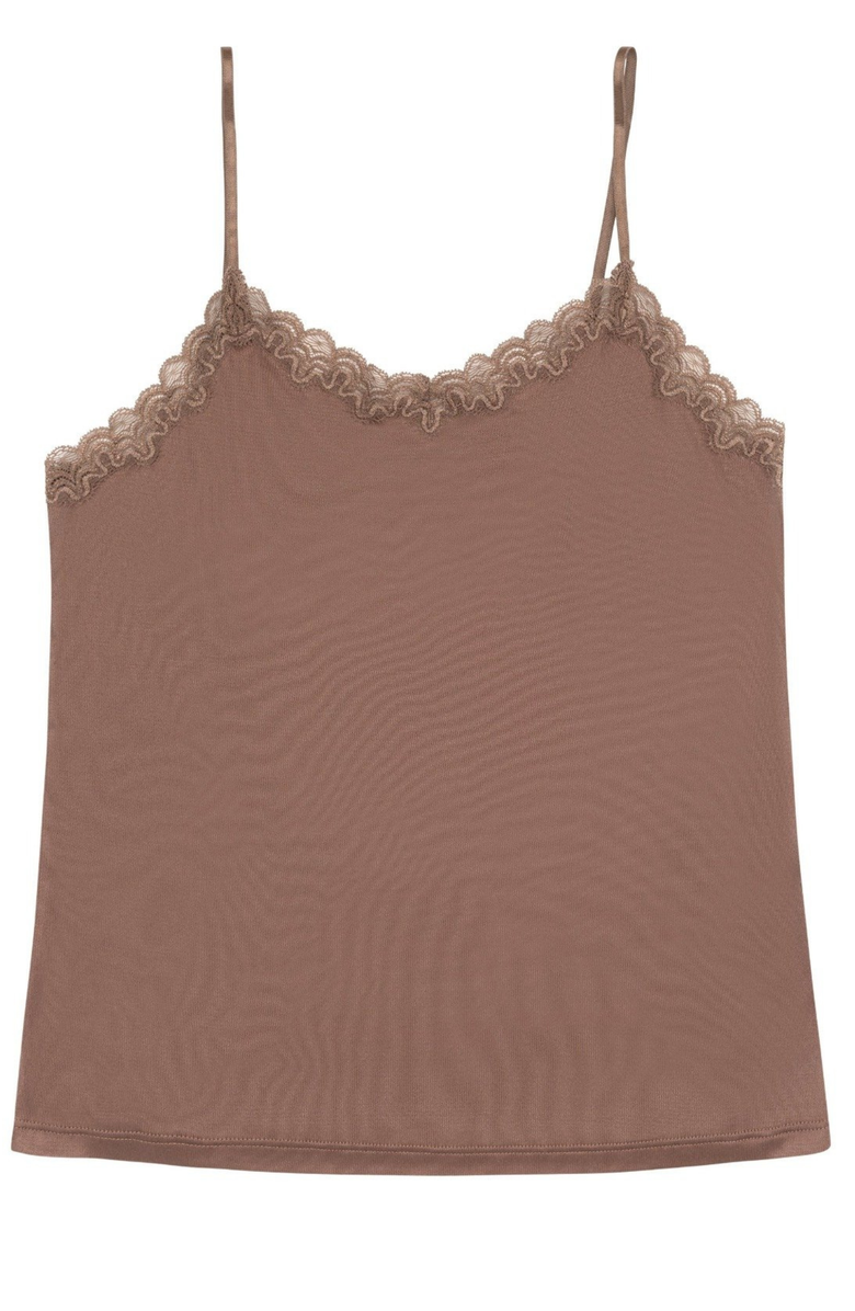 Uwila Warrior Soft Silk Lace Trim Camsiole, Main, color, Toffee