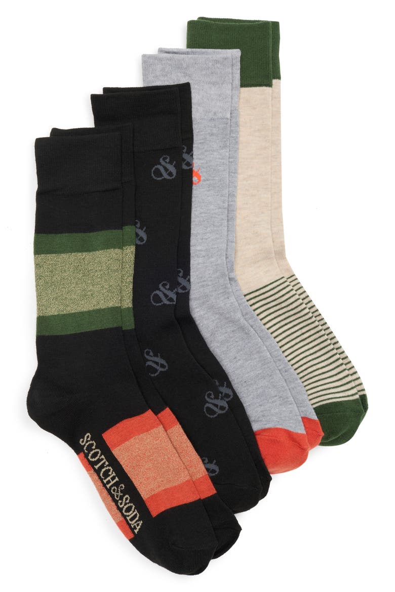 4-Pack Crew Socks, Main, color, MEDIUM GREY/ BLACK MULTI