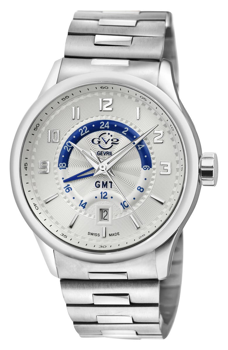 GEVRIL Men's Giromondo Silver Dial Bracelet Watch, 40mm, Main, color, Stainless Steel