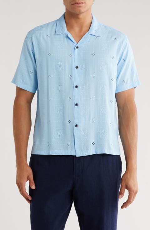 Boxy Fit Floral Eyelet Embroidered Camp Shirt