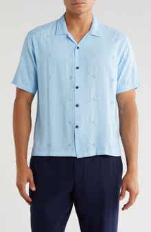 T.R. PREMIUM Boxy Fit Floral Eyelet Embroidered Camp Shirt