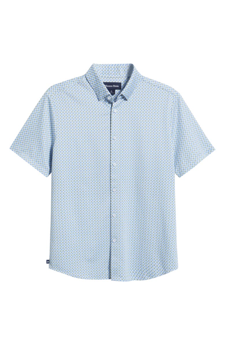 Mizzen+Main Halyard Trim Fit Geo Print Short Sleeve Button-Up Shirt, Alternate, color, Chambray Pinwheel Tile