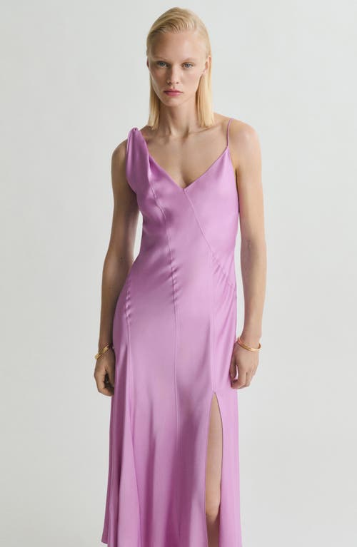 Mango One Shoulder Satin Midi Dress With Side Split In Purple