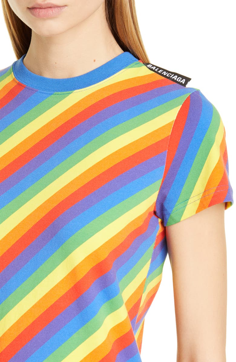 Balenciaga Rainbow Stripe Jersey Tee, Alternate, color,