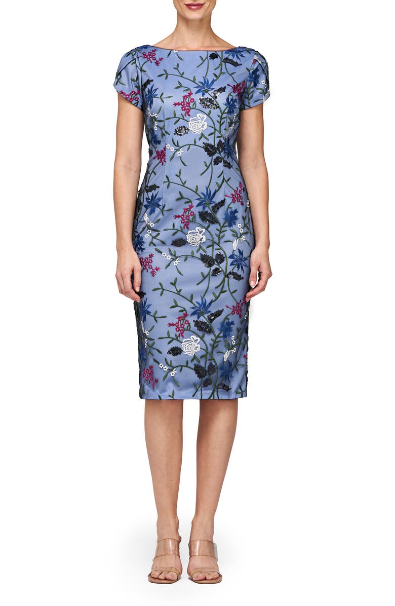 JS Collections Harmony Floral Embroidered Sheath Dress, Main, color,