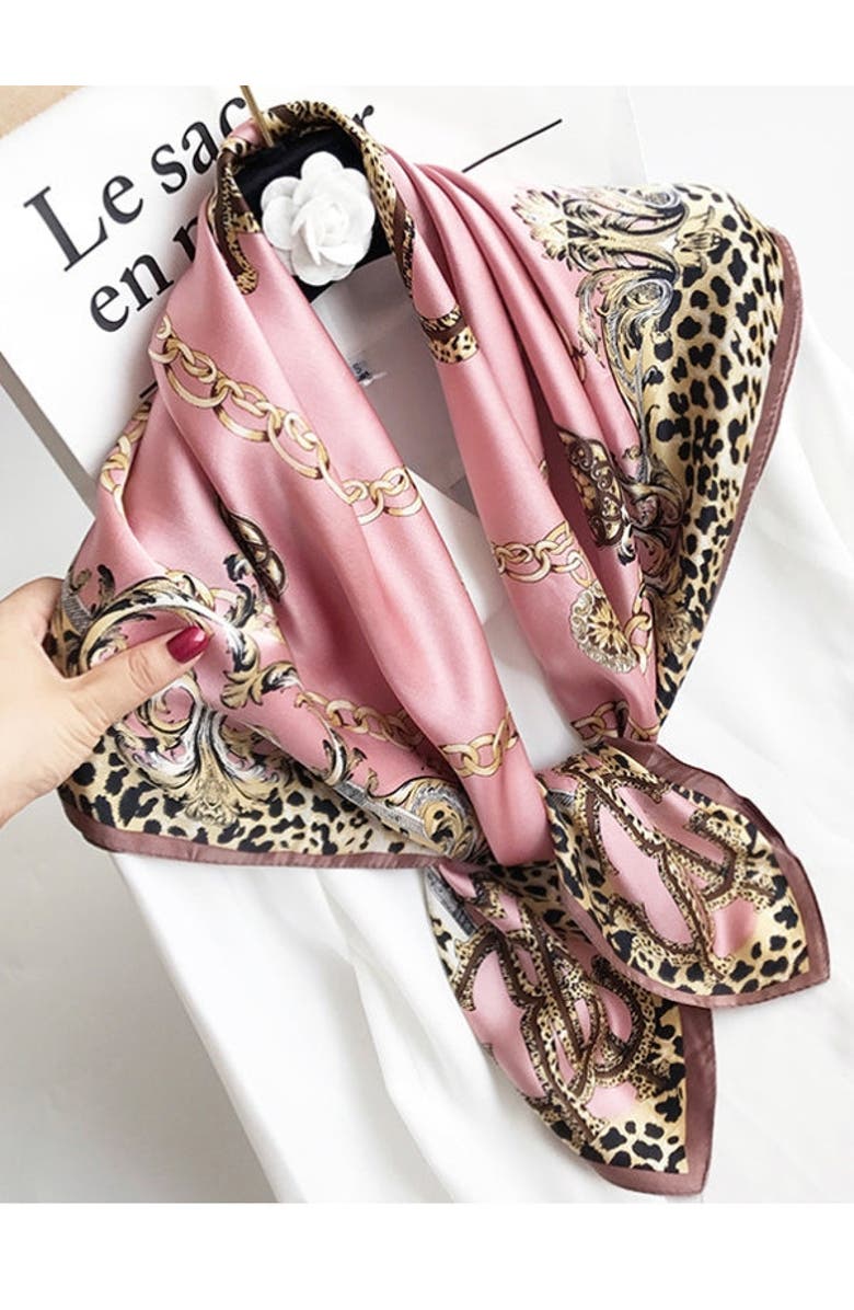 SILKSILKY Pure Mulberry Silk Printed Square Shawl Scarf, Main, color, Leopard