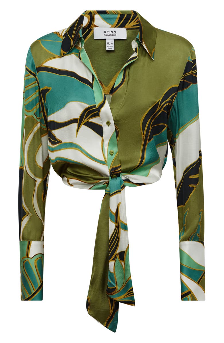 Reiss Dalilah Print Tie Front Satin Blouse, Alternate, color, 