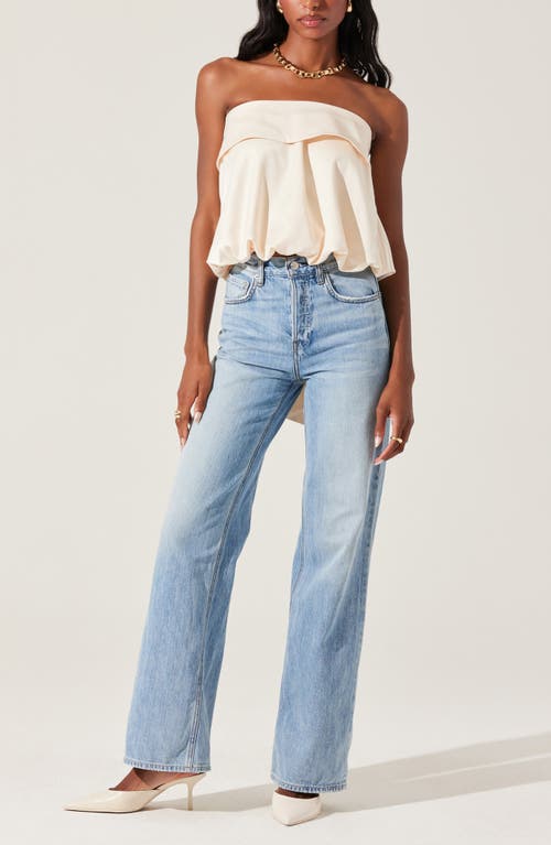 Astr The Label Khloe Strapless Bow Bubble Hem Top In Champagne
