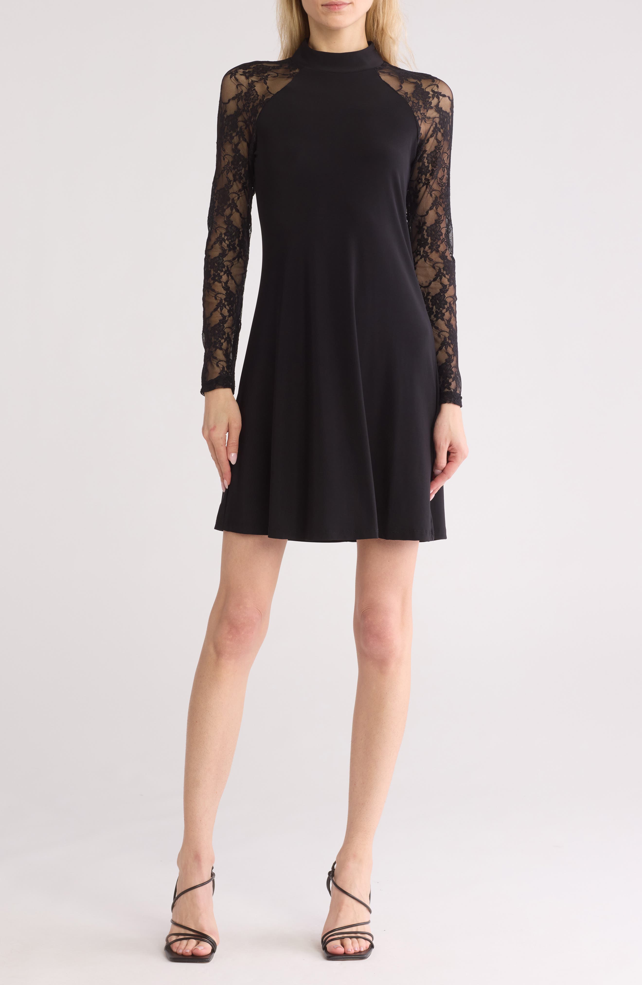 TASH AND SOPHIE Sheer Long Sleeve Lace Dress