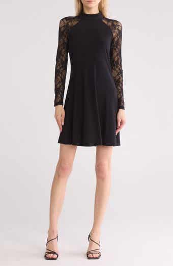TASH AND SOPHIE Sheer Long Sleeve Lace Dress