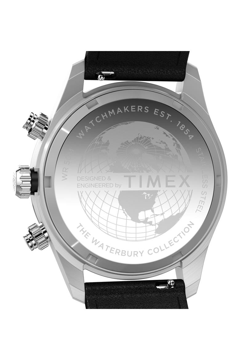 Waterbury Heritage Chronograph Leather Strap Watch, 39mm, Alternate, color, BLACK