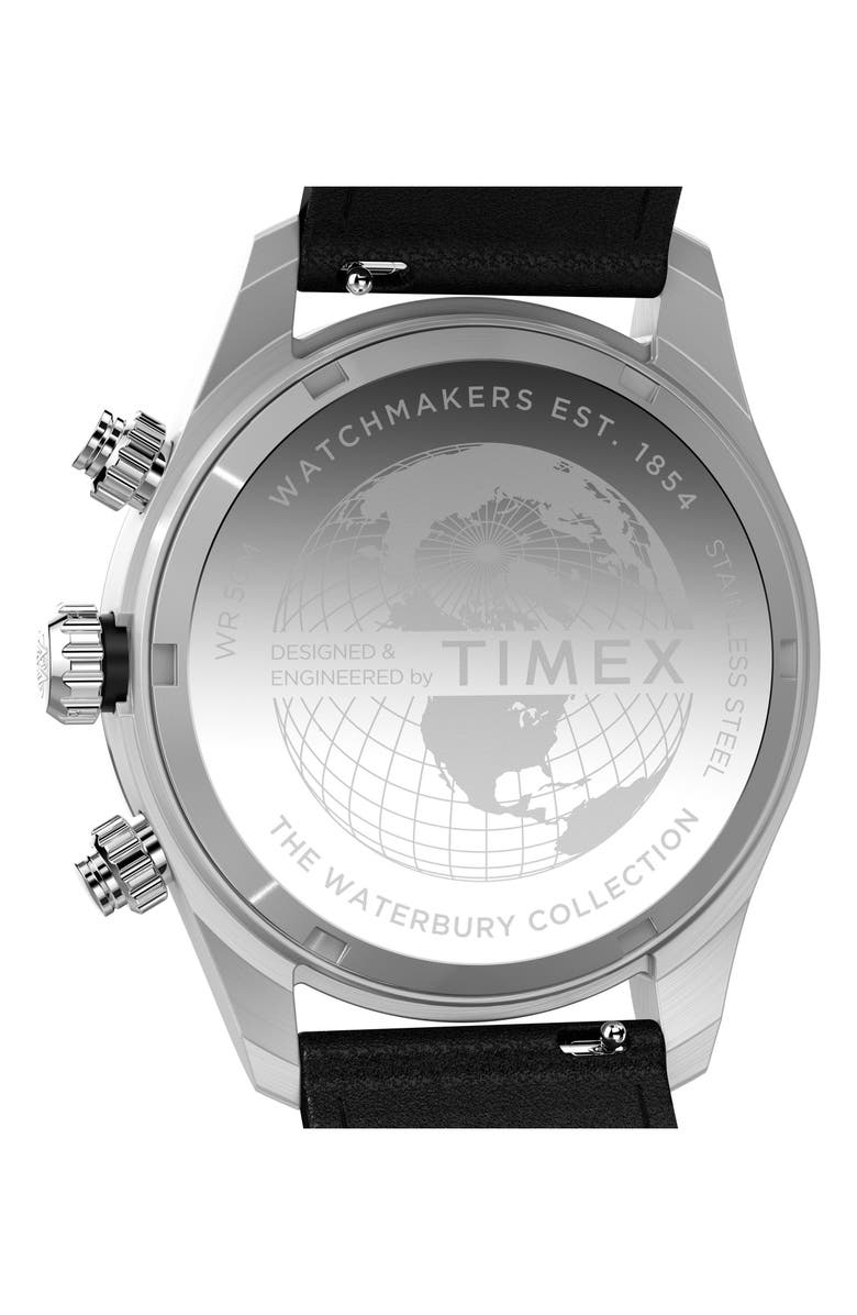 Timex<sup>®</sup> Waterbury Heritage Chronograph Leather Strap Watch, 39mm, Alternate, color, 