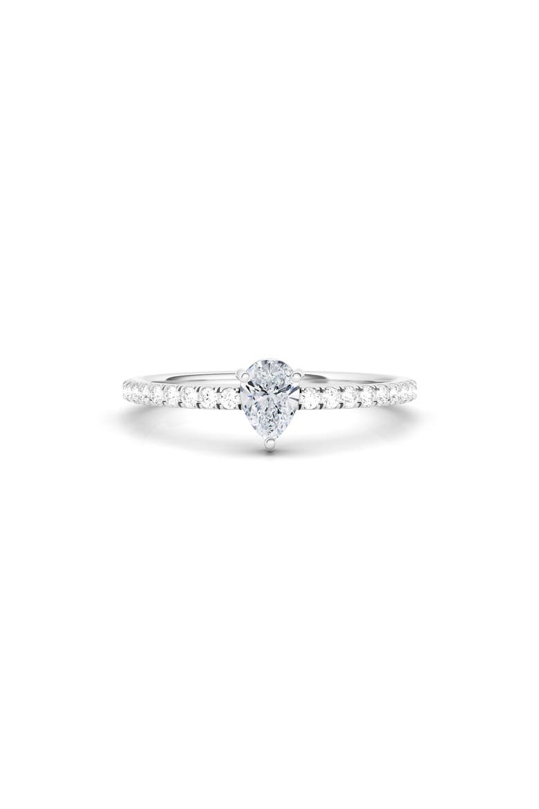 Lab Created Pear Diamond & Pavé 14K Gold Ring, Main, color, WHITE GOLD