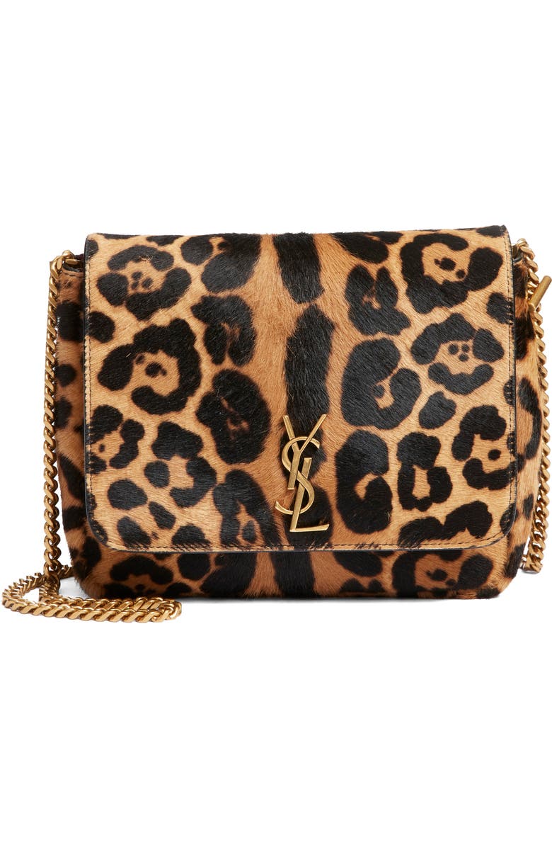 Saint Laurent Kate Genuine Calf Hair Supple Shoulder Bag, Main, color, Brown/ Noir