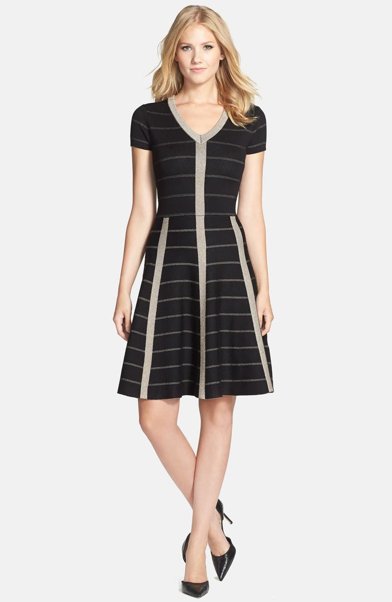 Gabby Skye Metallic Fit & Flare Sweater Dress, Alternate, color, 