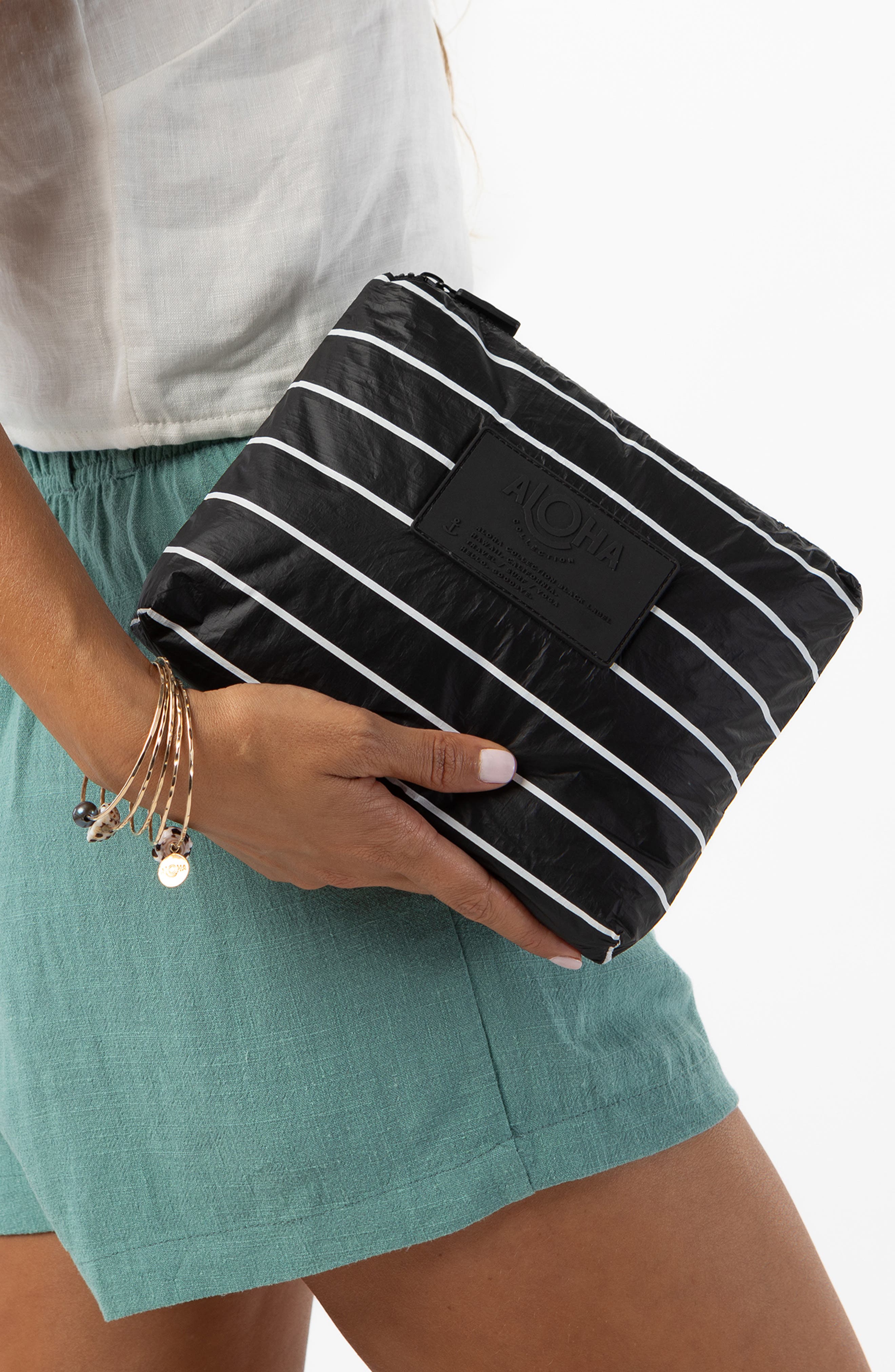 Aloha Collection Small Pinstripe Water Resistant Tyvek<sup>®</sup> Zip Pouch, Alternate, color, White/Black