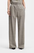 BOSS Tiana Belted High Waist Virgin Wool Blend Wide Leg Pants
