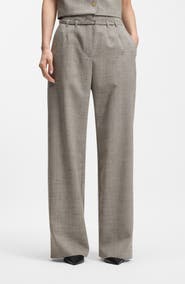 BOSS Tiana Belted High Waist Virgin Wool Blend Wide Leg Pants