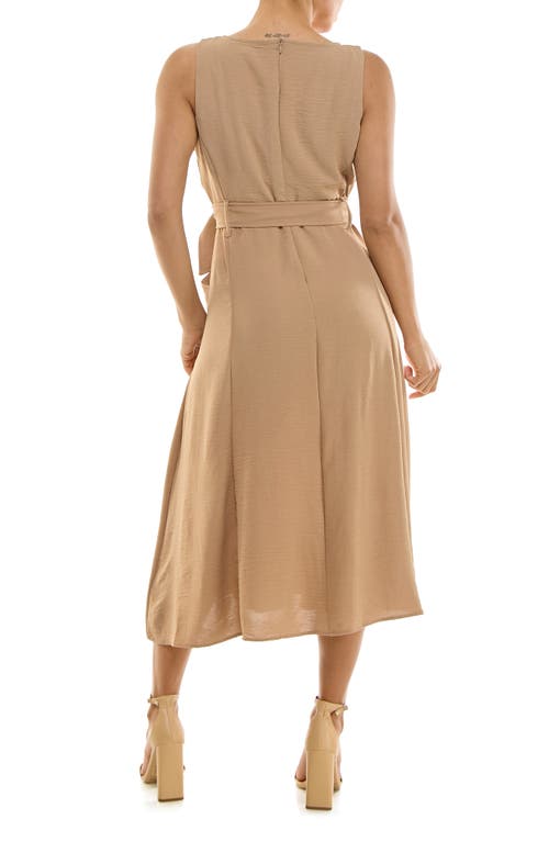 Nina Leonard Square Neck Sleeveless Belted Midi Dress