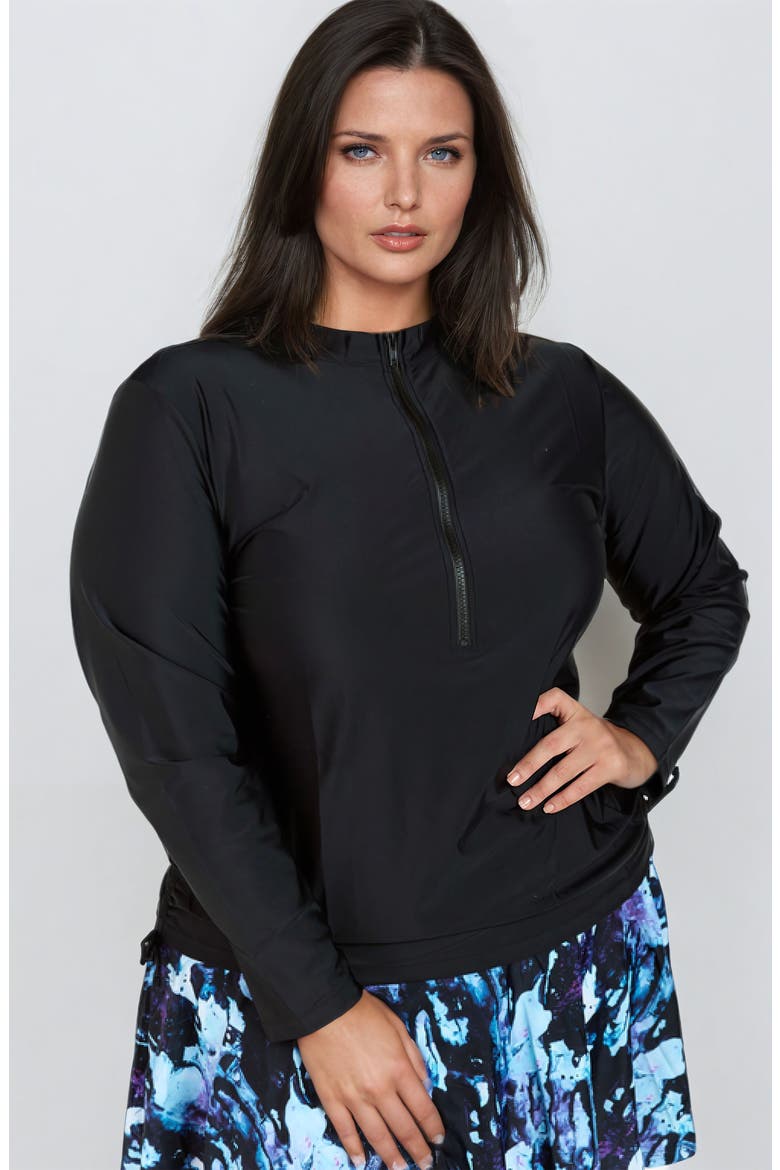 Plus Size Half-Zip Nora Swim Top, Main, color, Black