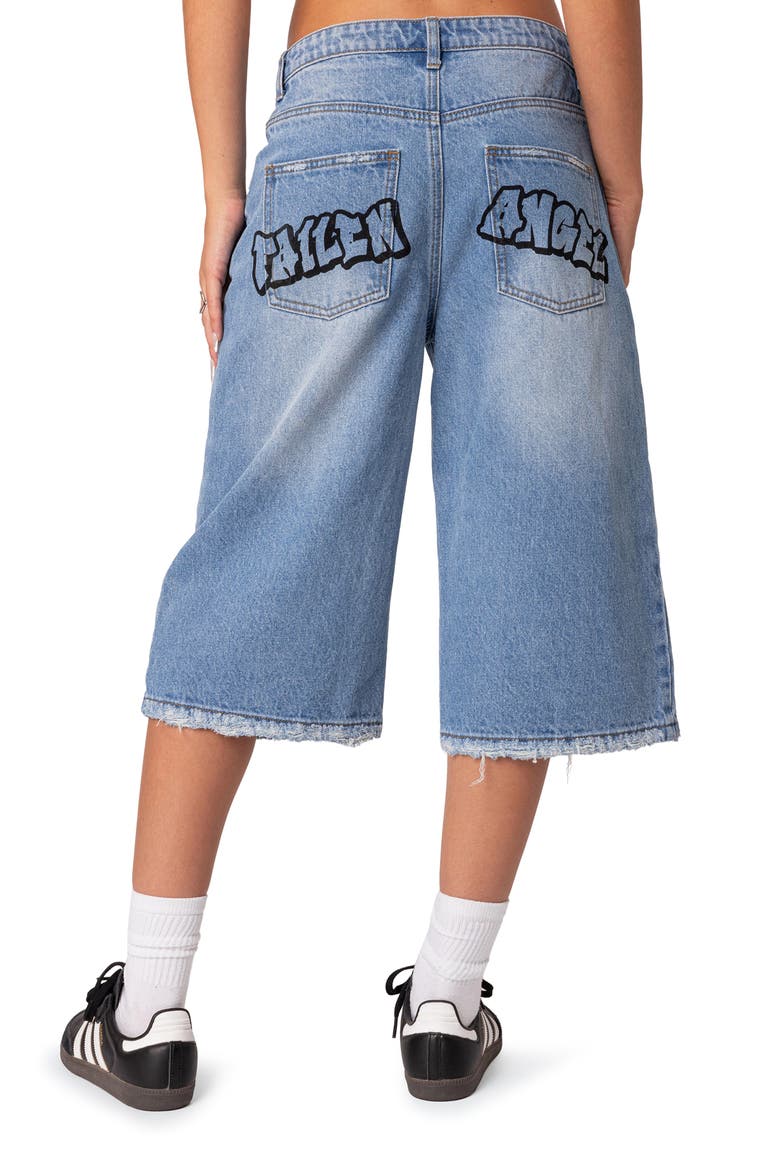 Fallen Angel Rigid Denim Long Bermuda Shorts, Alternate, color, BLUE-WASHED