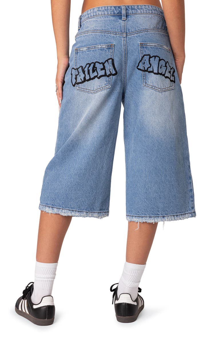 EDIKTED Fallen Angel Rigid Denim Long Bermuda Shorts, Alternate, color,