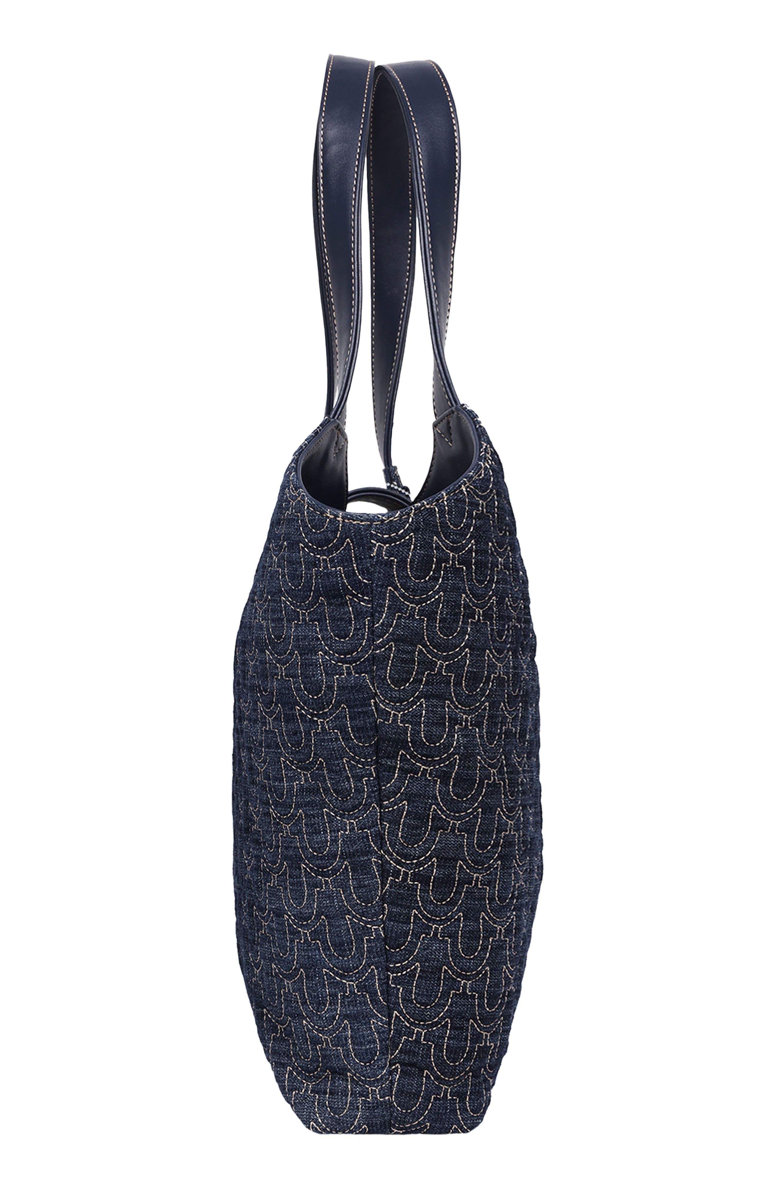 True Religion Horseshoe Charm Denim Tote, Alternate, color, Dark Denim