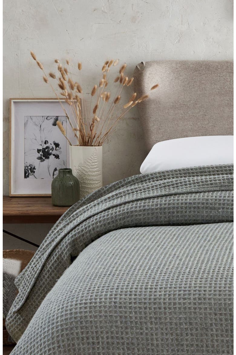 Merino Wool Waffle Knit Blanket, Alternate, color, LIGHT GREY