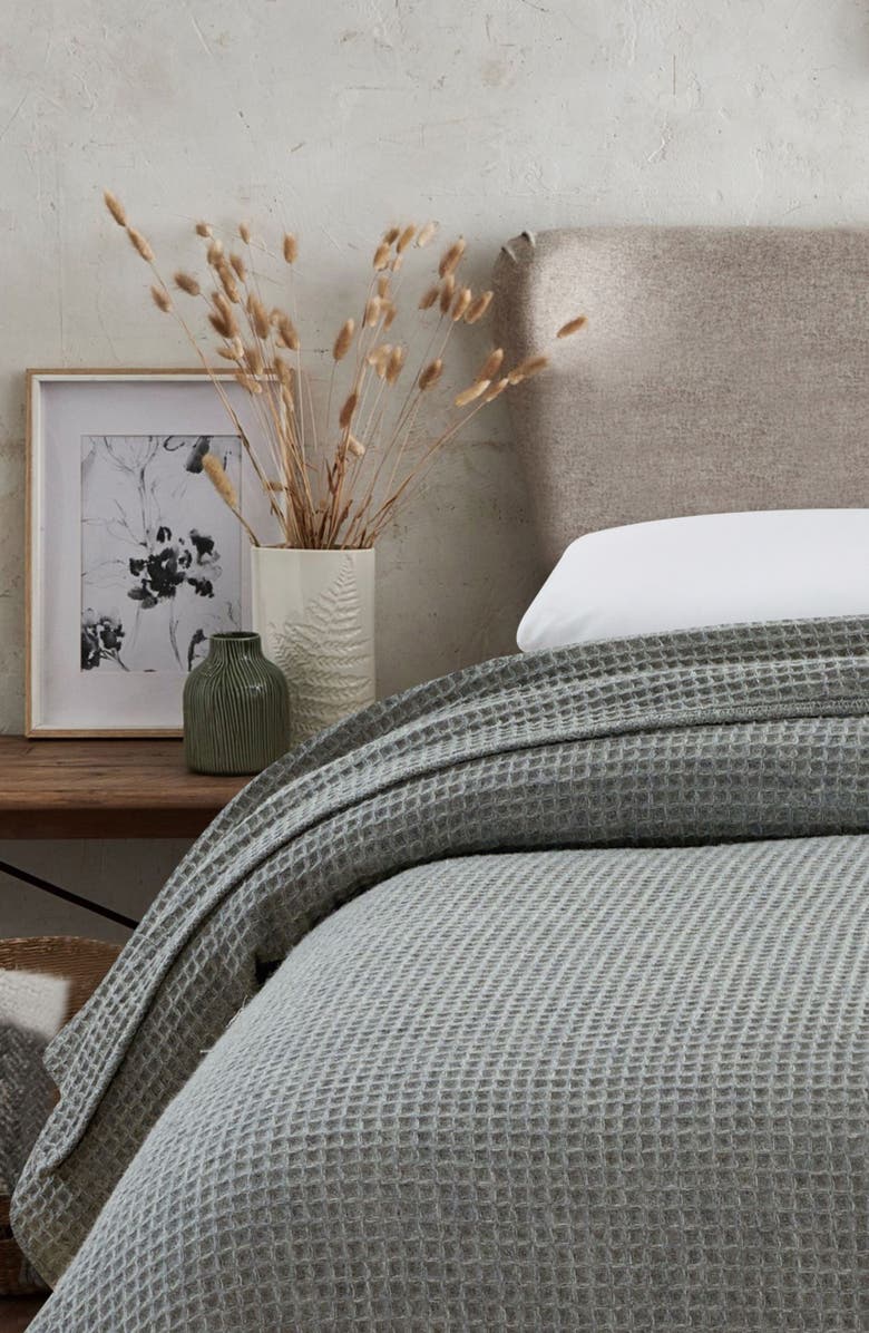 MELANGE HOME Merino Wool Waffle Knit Blanket, Alternate, color, Light Grey